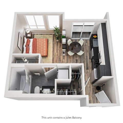 Floor plan for studio, 1 bath, 565 sqft